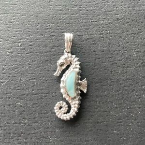 Sterling Silver / Larimar / Diamond Seahorse Pendant